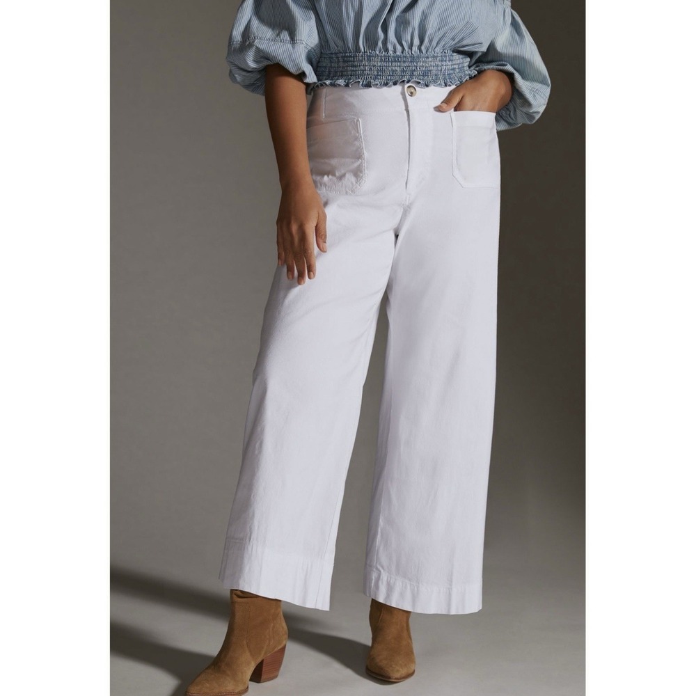 Maeve Linen Blend Colette Pants White Wide Leg Cropped High Rise 32 Classic - Picture 5 of 13